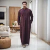 Dark Maroon Curved Trim Men’s Islamic Thobe USA Dark Maroon Curved Trim Men’s Islamic Thobe USA