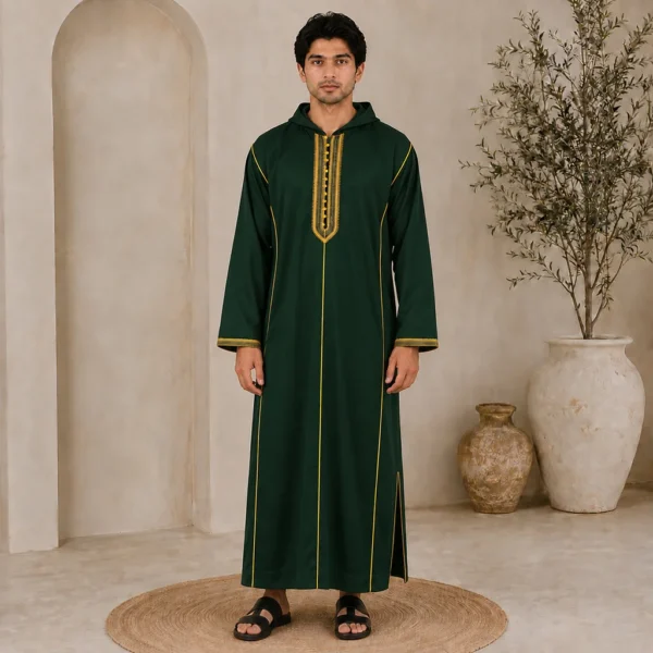 Deep Emerald Green Hooded Moroccan Djellaba USA