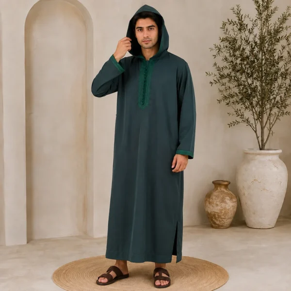 Designer Luxury Green Hooded Moroccan Djellaba USA Designer Luxury Green Hooded Moroccan Djellaba