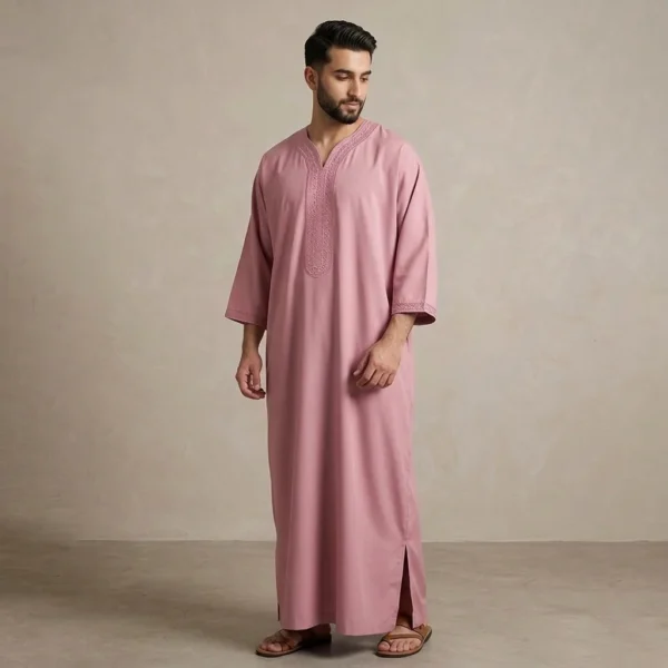 Dusty Pink Embroidered Moroccan Thobe USA