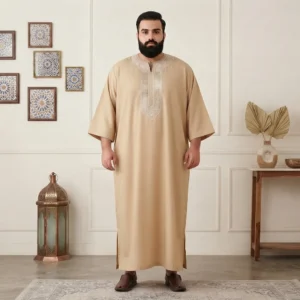 Embroidered Beige Men’s Moroccan 6XL Thobe USA