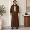 Embroidered Chocolate Brown Hooded Wool Thobe USA