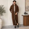 Embroidered Chocolate Brown Hooded Wool Thobes USA