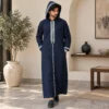 Embroidered Denim Blue Woolen Hooded Djellaba USA