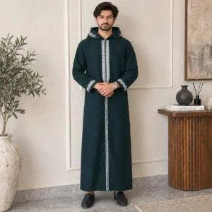 Embroidered Emerald Green Hooded Thobes for Winters USA