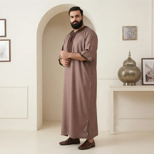 Embroidered Light Brown Men Thobes USA 6XL