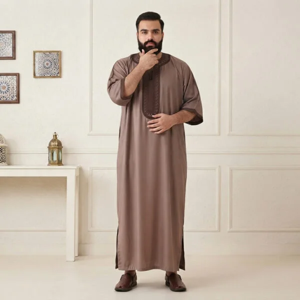 Embroidered Light Brown Men Thobes USA 6XL