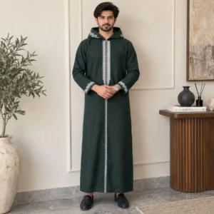 Forest Green Men’s Winter Wool Hooded Moroccan Djellabas USA