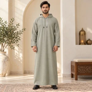 Gray Hooded Men’s Omani Zipper Thobes USA Gray Hooded Men’s Omani Zipper Thobes USA