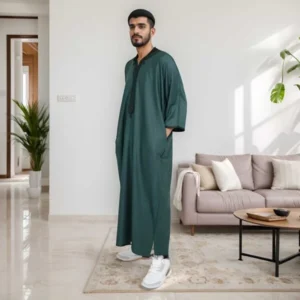 Green Islamic Embroidered Thobe For Mens USA Green Islamic Embroidered Thobe For Mens USA
