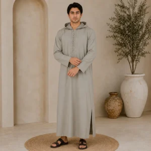 Light Grey Elegant Moroccan Djellaba for Mens USA