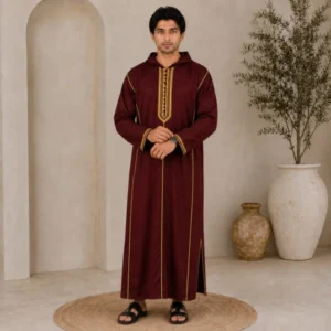 Maroon & Gold Elegant Men Moroccan Djellabas USA