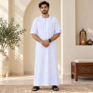 Modern White Short Sleeve Arabic Thobe USA