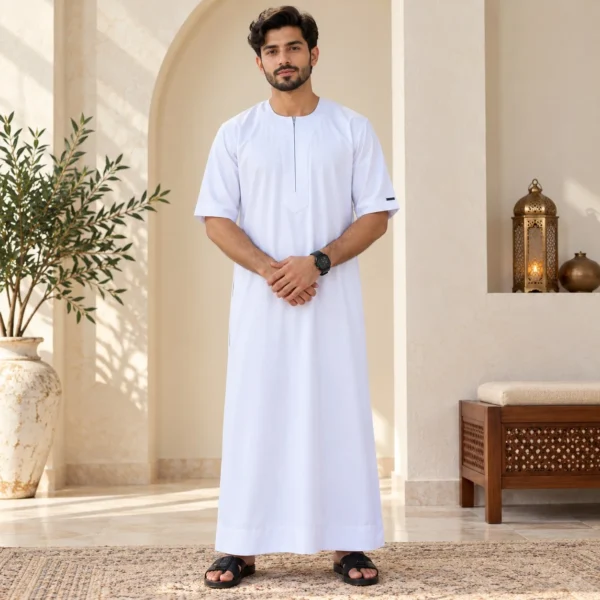 Modern White Short Sleeve Arabic Thobe USA