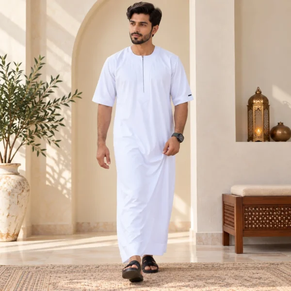 Modern White Short Sleeve Arabic Thobes USA