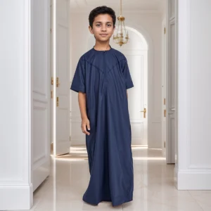 Navy Blue Emirate Style Short Sleeve Kids Boy Jubba