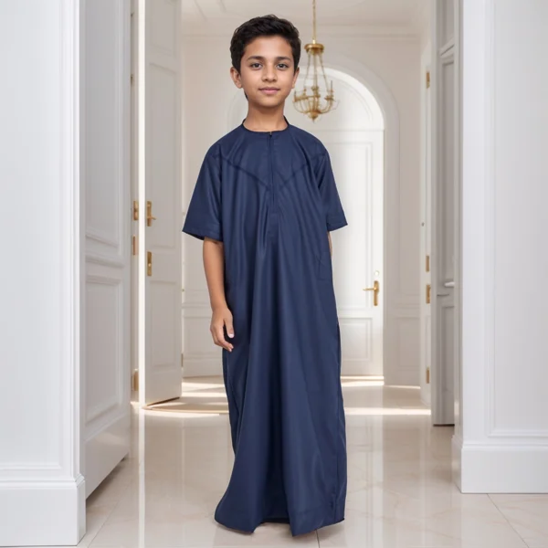 Navy Blue Emirate Style Short Sleeve Kids Boy Jubba