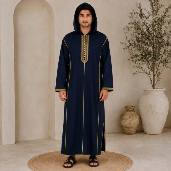 Navy Blue Stylish Moroccan Djellaba with Hoods USA