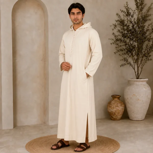 Off-White Luxury Moroccan Djellaba with Hood USA