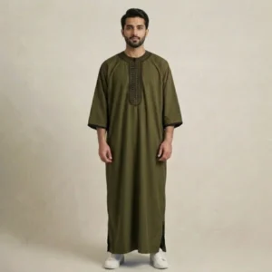 Olive Green Embroidered Moroccan Thobe USA Olive Green Embroidered Moroccan Thobe USA