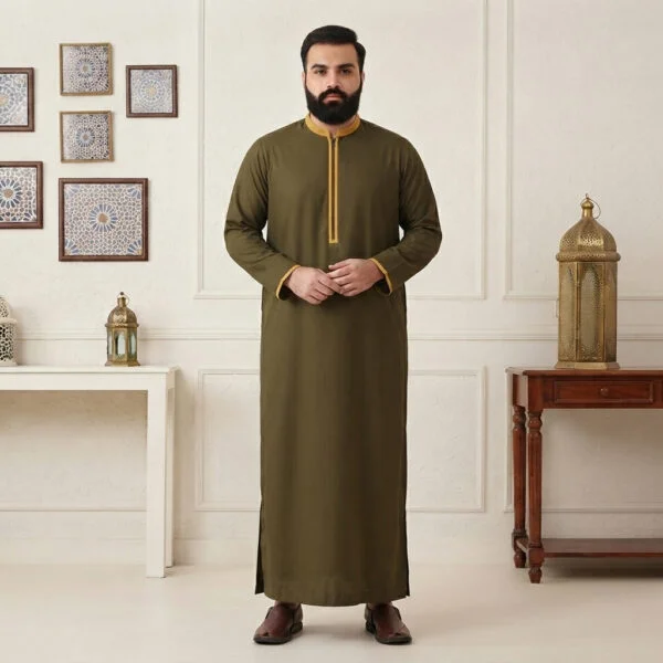 Olive green Omani men's plus size thobes USA