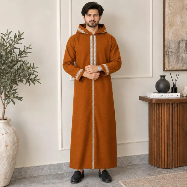 Rust Brown Hooded Djellaba Winter USA