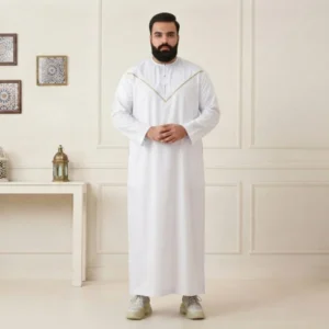 White Omani Embroidered Style 6XL Thobe USA White Omani Embroidered Style 6XL Thobe USA