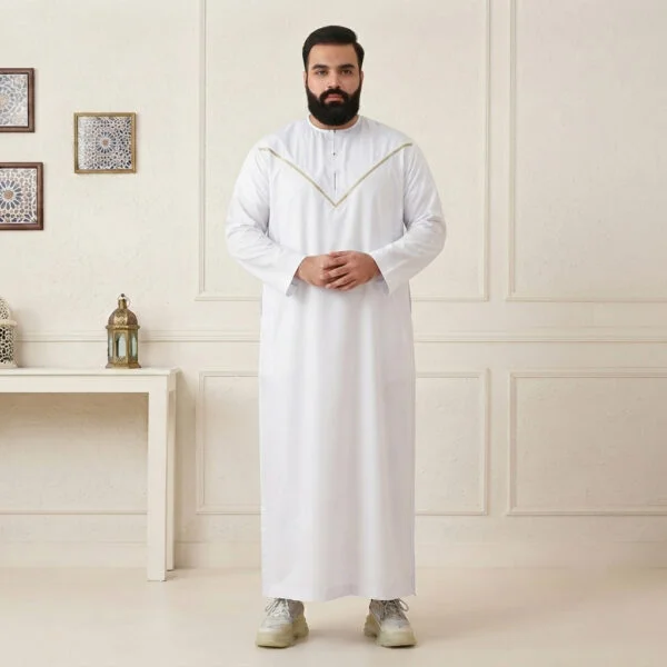 White Omani Embroidered Style 6XL Thobe USA