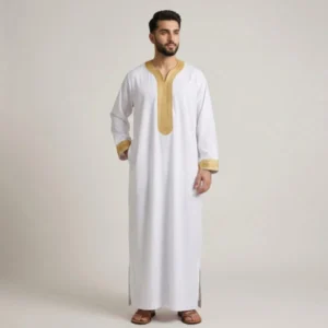 White and Gold Modren Moroccan Thobe USA