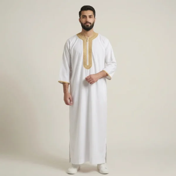 White and Gold Traditional Moroccan Thobe USA White and Gold Traditional Moroccan Thobe USA