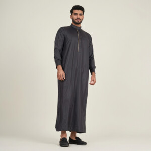 Men’s Black Wholesale Thobe With Piping Embellishment